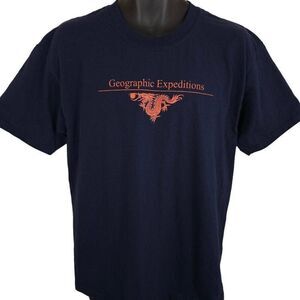 Vintage Geographic Expeditions T Shirt Mens Size Large Blue Y2K Luxury Travel